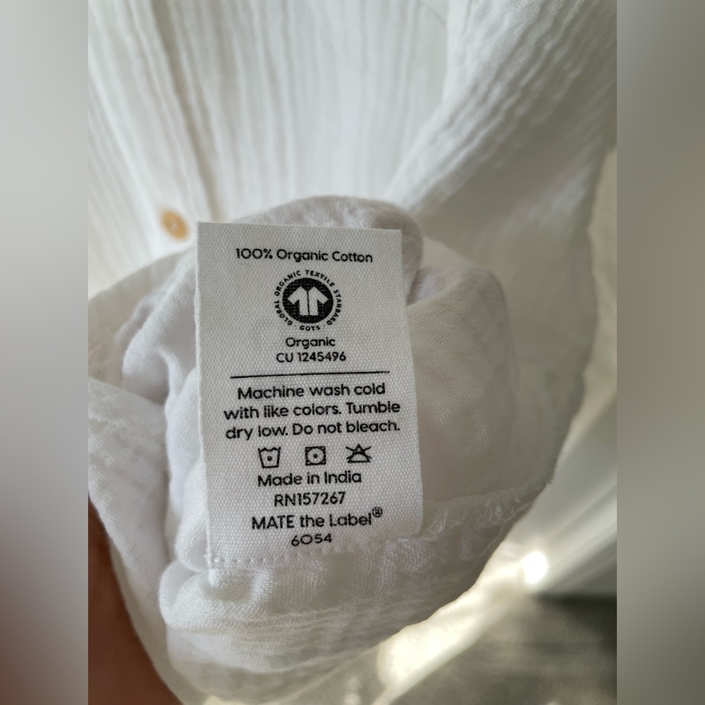 MATE The Label 100% Organic Cotton Gauze Button Down Shirt White Size XL NWT - Picture 6 of 7